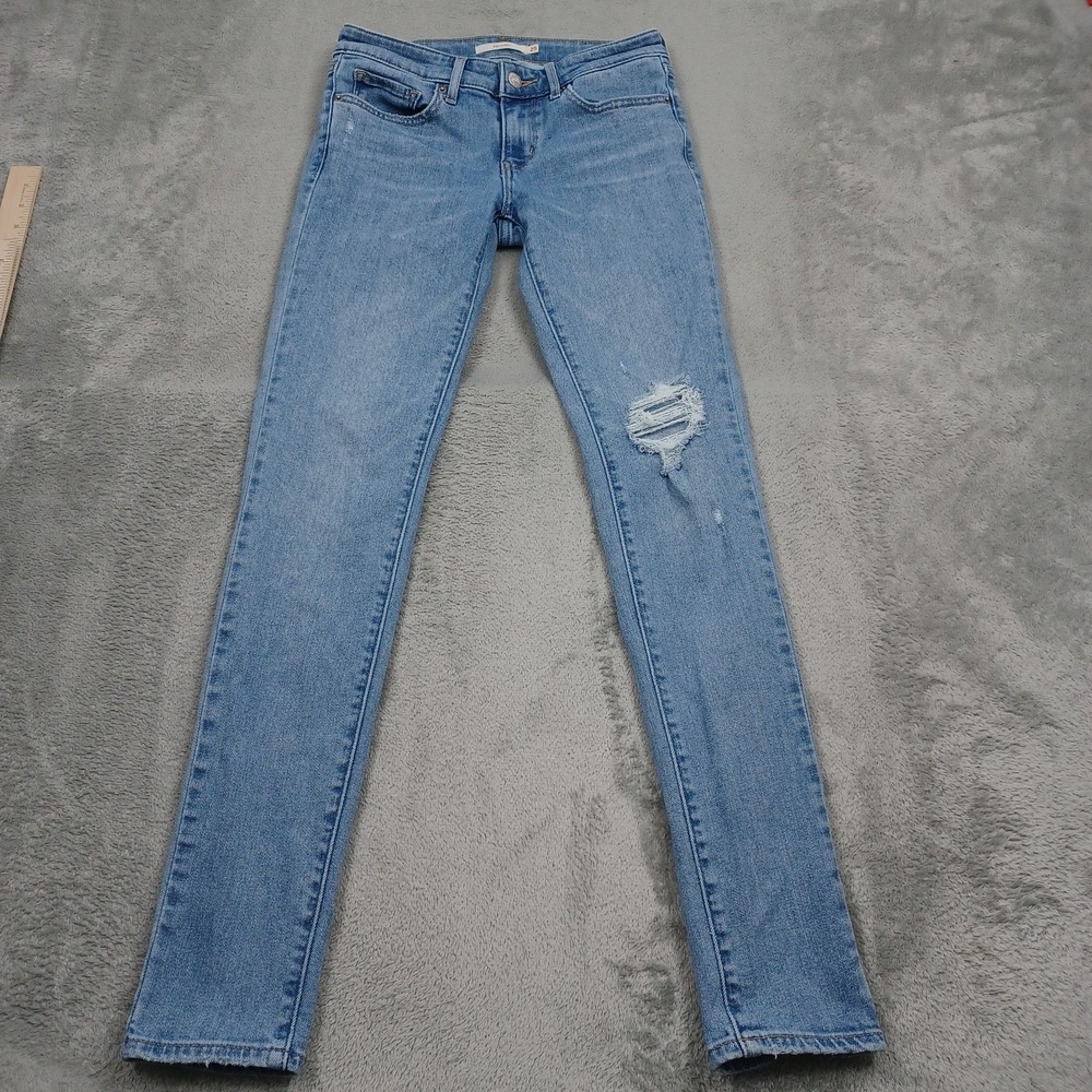Levis 711 Jeans Womens 25 Blue Denim Skinny Modern Casual Pockets Distressed
